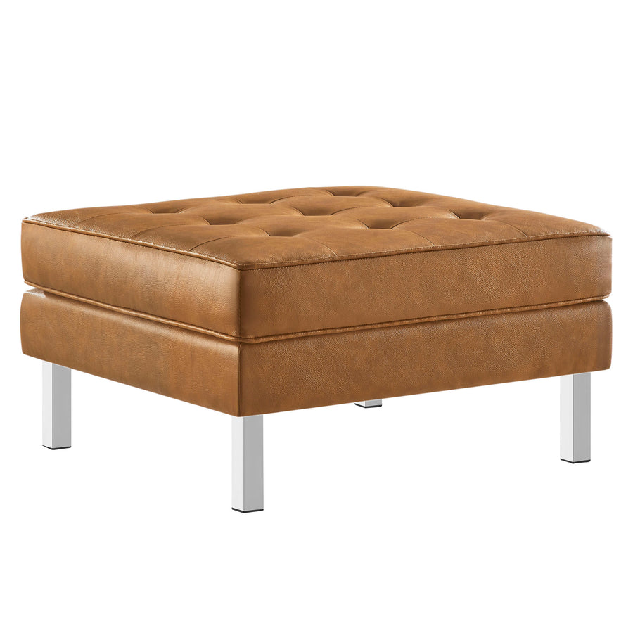 Mesa Tufted Vegan Leather Ottoman in Silver Tan