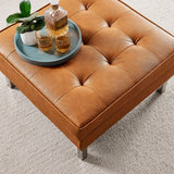 Mesa Tufted Vegan Leather Ottoman in Silver Tan
