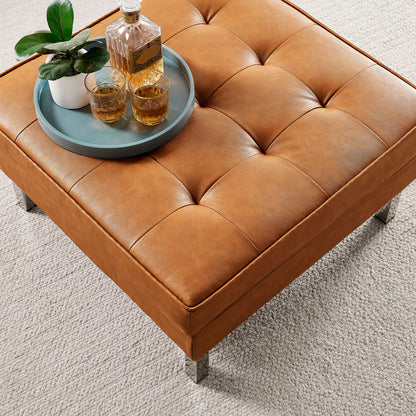Loft Tufted Vegan Leather Ottoman by Furniture For America