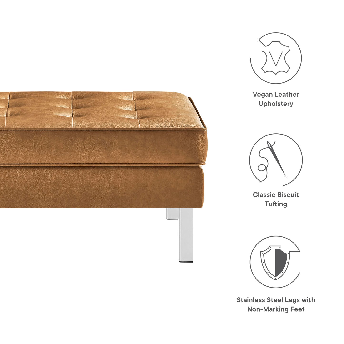 Loft Tufted Vegan Leather Ottoman by Furniture For America