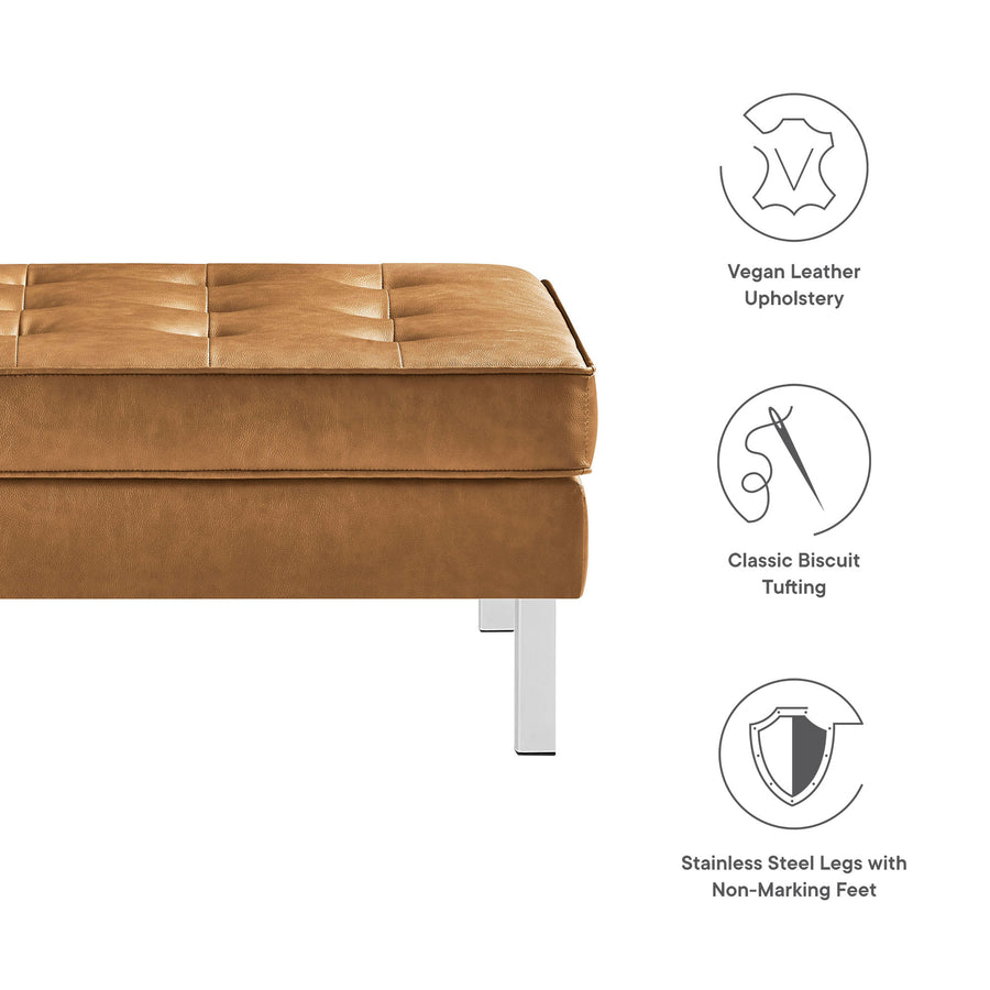Mesa Tufted Vegan Leather Ottoman in Silver Tan