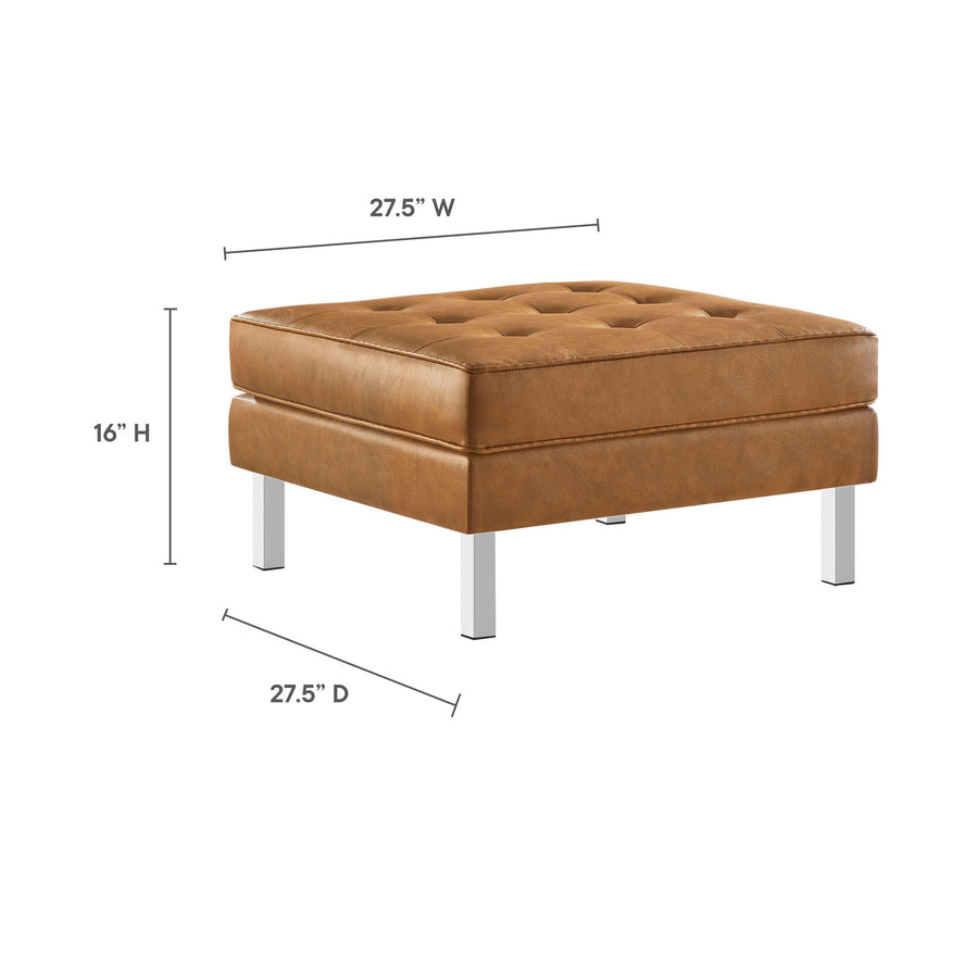 Mesa Tufted Vegan Leather Ottoman in Silver Tan