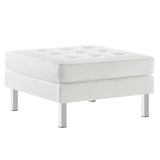 Mesa Tufted Vegan Leather Ottoman in Silver White