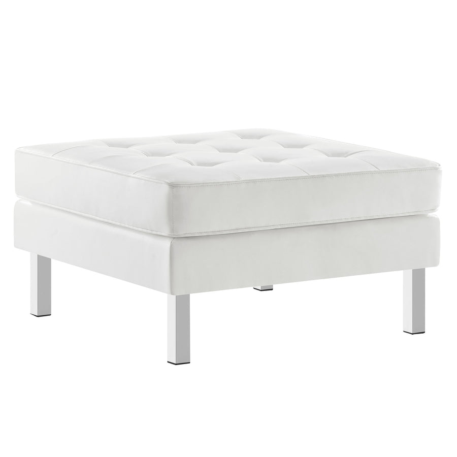 Mesa Tufted Vegan Leather Ottoman in Silver White