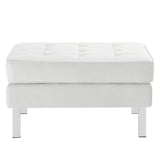 Mesa Tufted Vegan Leather Ottoman in Silver White