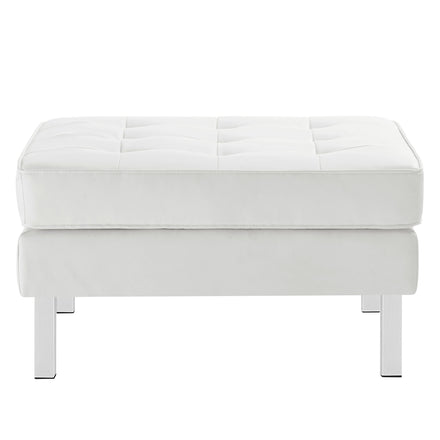 Loft Tufted Vegan Leather Ottoman in Silver White