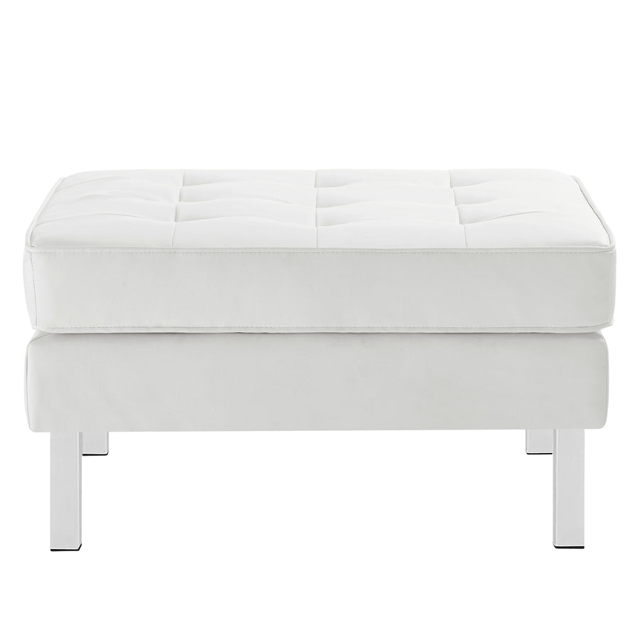 Mesa Tufted Vegan Leather Ottoman in Silver White