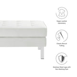 Mesa Tufted Vegan Leather Ottoman in Silver White