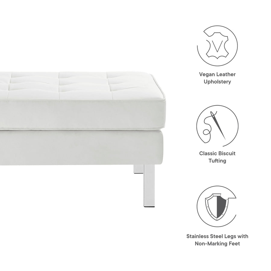 Mesa Tufted Vegan Leather Ottoman in Silver White