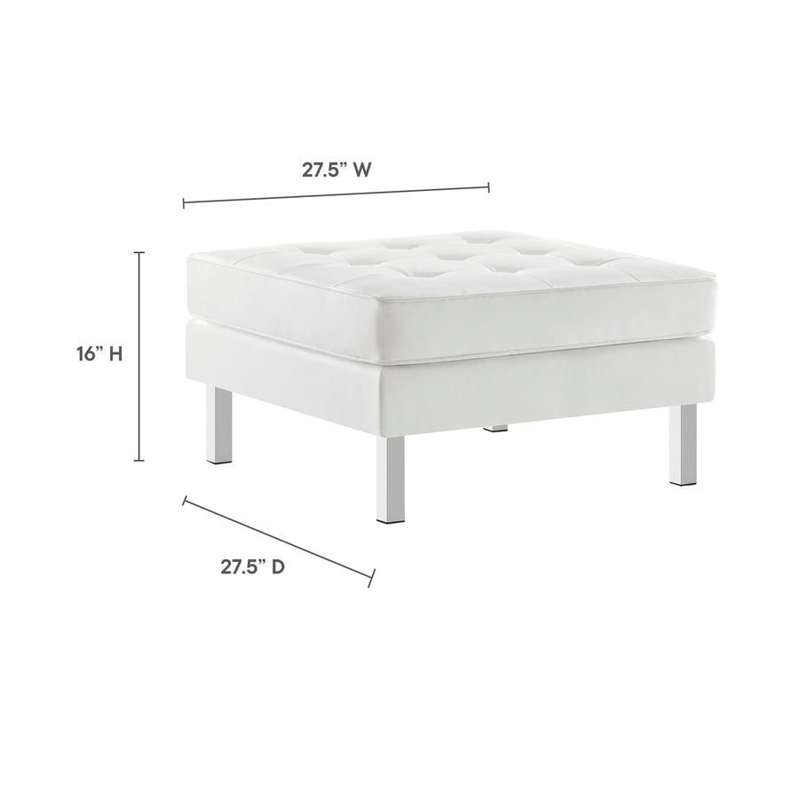 Mesa Tufted Vegan Leather Ottoman in Silver White