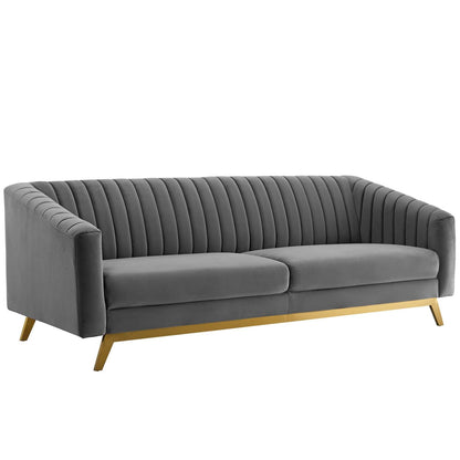Valiant Vertical Channel Tufted Performance Velvet Sofa by Furniture for America