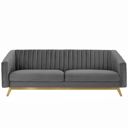 Valiant Vertical Channel Tufted Performance Velvet Sofa by Furniture for America