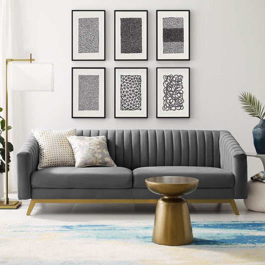 Valiant Vertical Channel Tufted Performance Velvet Sofa by Furniture for America