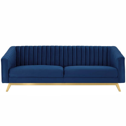 Valiant Vertical Channel Tufted Performance Velvet Sofa by Furniture for America