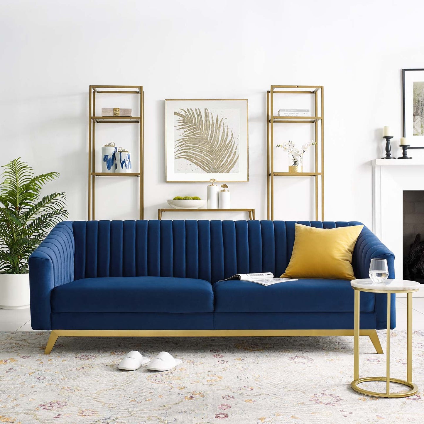 Valiant Vertical Channel Tufted Performance Velvet Sofa by Furniture for America