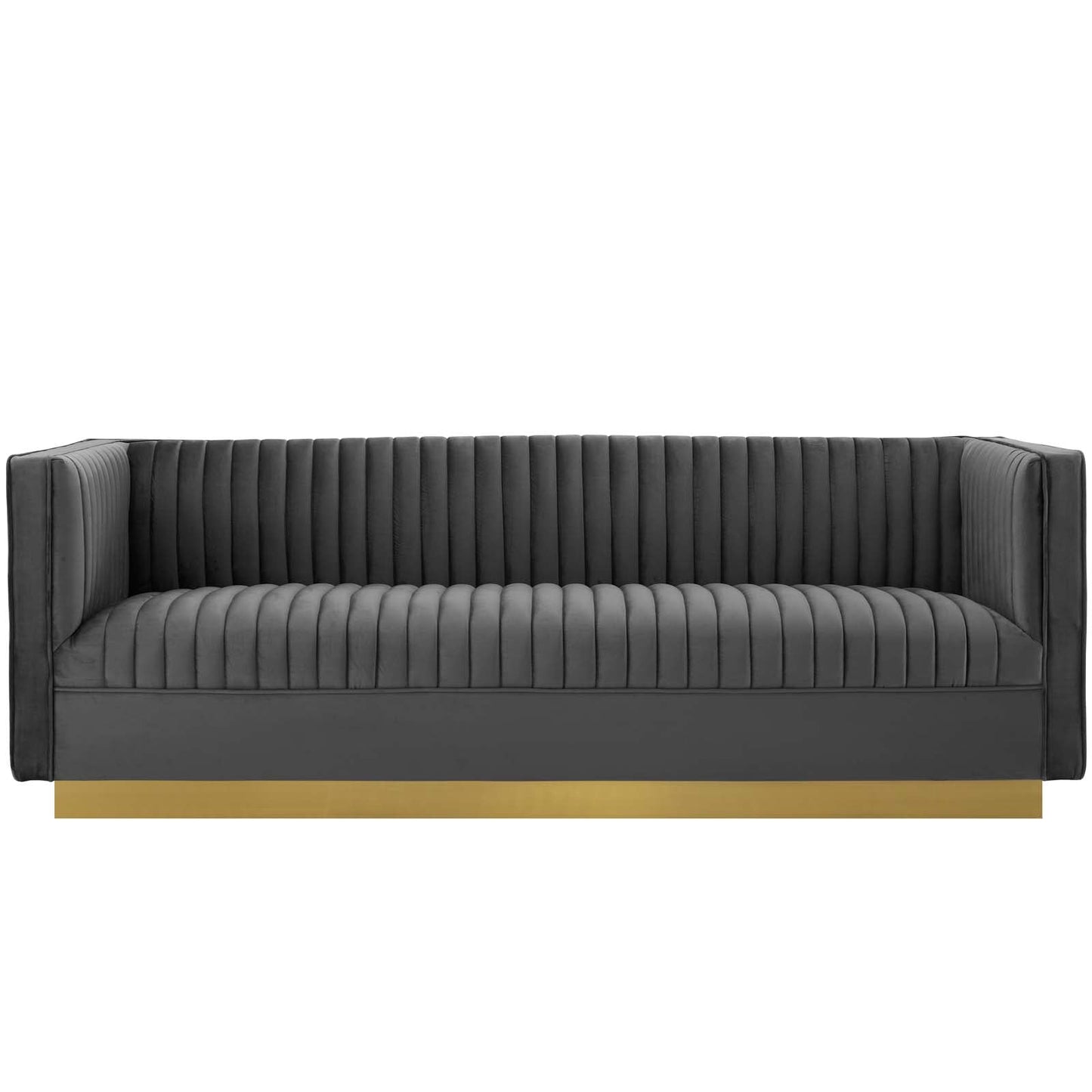 Sanguine Vertical Channel Tufted Performance Velvet Sofa by Furniture for America