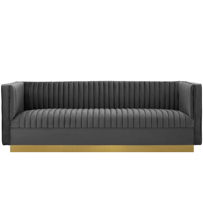 Sanguine Vertical Channel Tufted Performance Velvet Sofa by Furniture for America