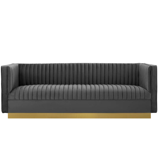 Sanguine Vertical Channel Tufted Performance Velvet Sofa by Furniture for America