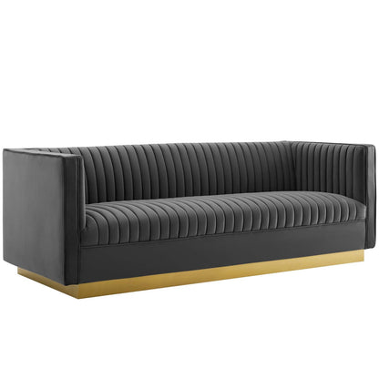 Sanguine Vertical Channel Tufted Performance Velvet Sofa by Furniture for America