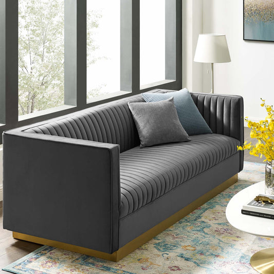 Sanguine Vertical Channel Tufted Performance Velvet Sofa by Furniture for America