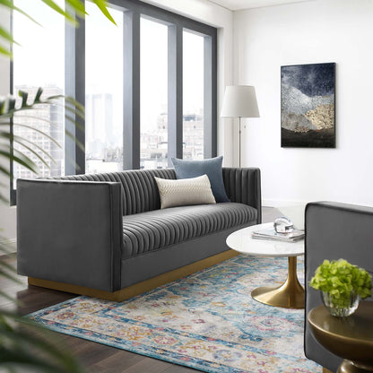 Sanguine Vertical Channel Tufted Performance Velvet Sofa by Furniture for America