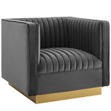 Soren Vertical Channel Tufted Accent Performance Velvet Armchair in Gray