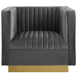 Soren Vertical Channel Tufted Accent Performance Velvet Armchair in Gray