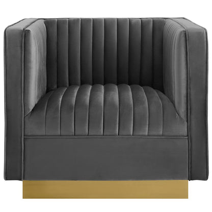 Sanguine Vertical Channel Tufted Accent Performance Velvet Armchair by Furniture For America