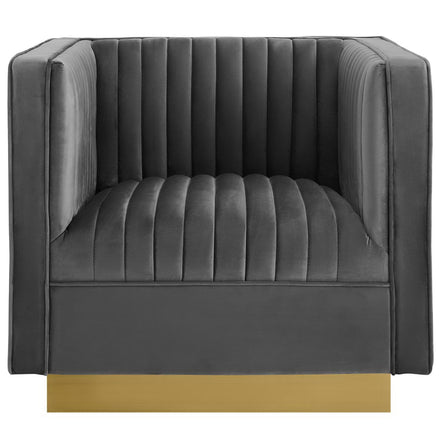 Sanguine Vertical Channel Tufted Accent Performance Velvet Armchair in Gray