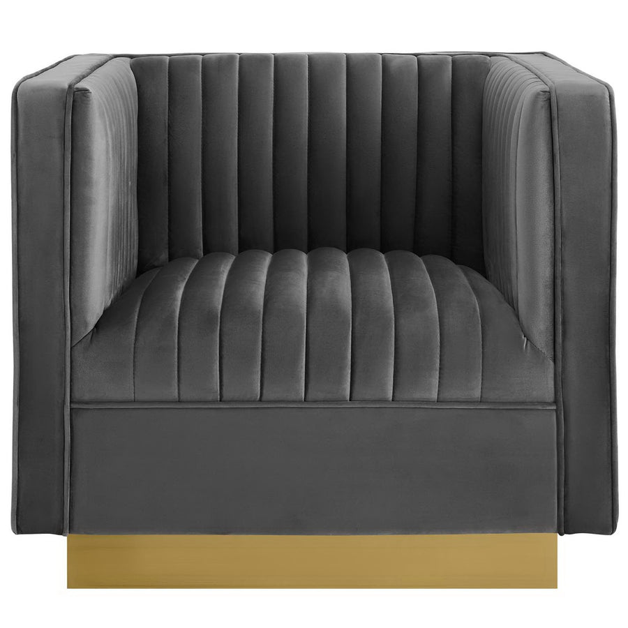 Soren Vertical Channel Tufted Accent Performance Velvet Armchair in Gray
