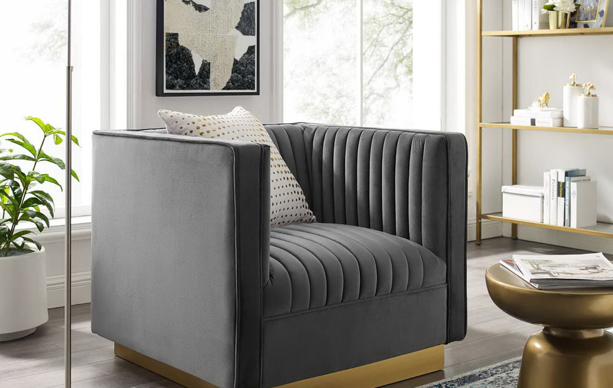Soren Vertical Channel Tufted Accent Performance Velvet Armchair in Gray