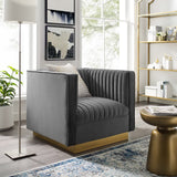 Soren Vertical Channel Tufted Accent Performance Velvet Armchair in Gray