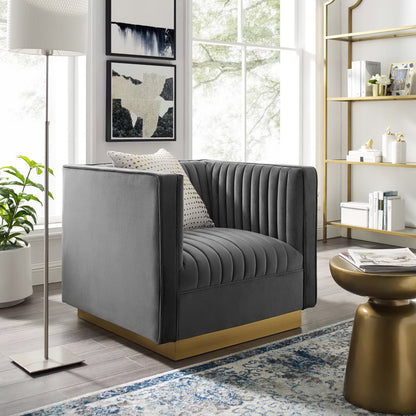 Sanguine Vertical Channel Tufted Accent Performance Velvet Armchair by Furniture For America