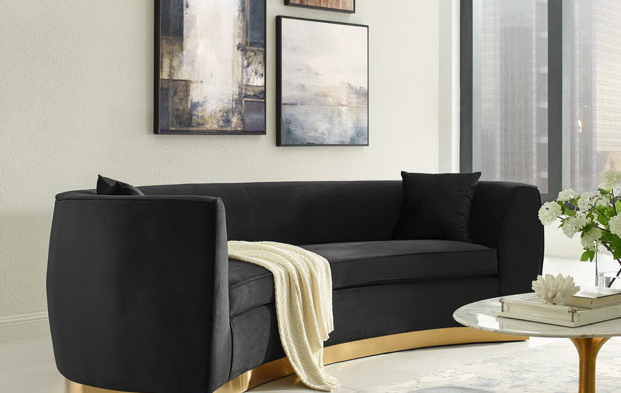 Cong Curved Performance Velvet Sofa in Black