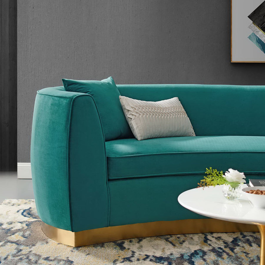 Cong Curved Performance Velvet Sofa in Teal