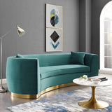 Cong Curved Performance Velvet Sofa in Teal