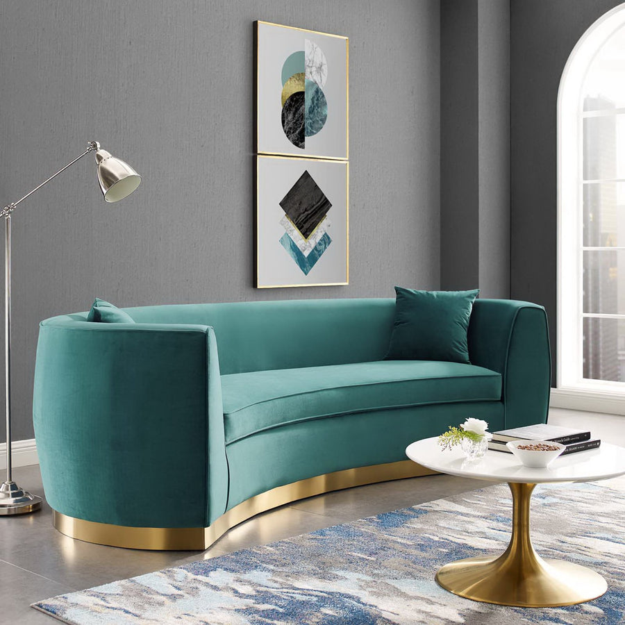 Cong Curved Performance Velvet Sofa in Teal