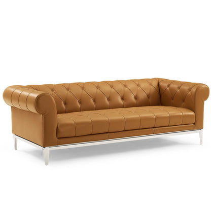 Idyll Tufted Button Upholstered Leather Chesterfield Sofa by Furniture for America