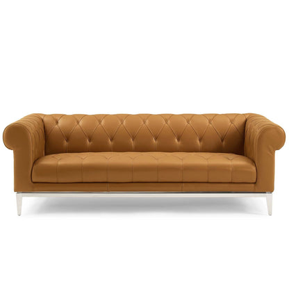 Idyll Tufted Button Upholstered Leather Chesterfield Sofa by Furniture for America