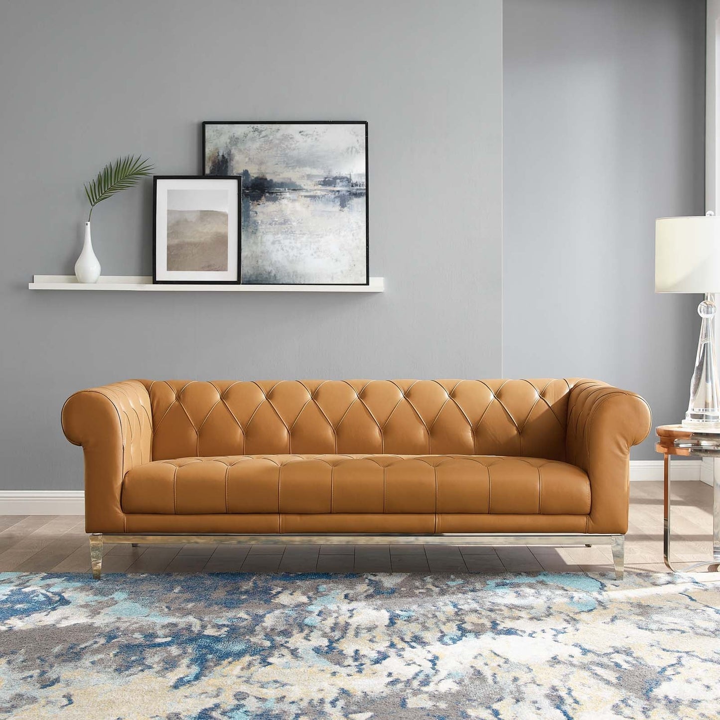 Idyll Tufted Button Upholstered Leather Chesterfield Sofa by Furniture for America