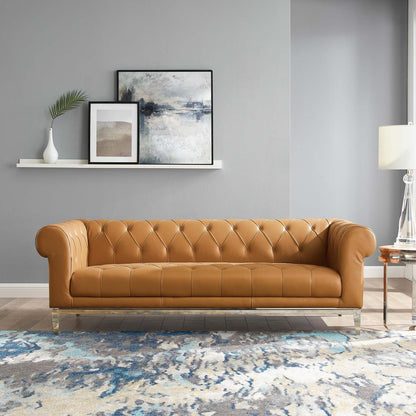 Idyll Tufted Button Upholstered Leather Chesterfield Sofa by Furniture for America