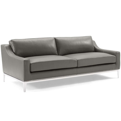 Harness 83.5" Stainless Steel Base Leather Sofa by Furniture for America