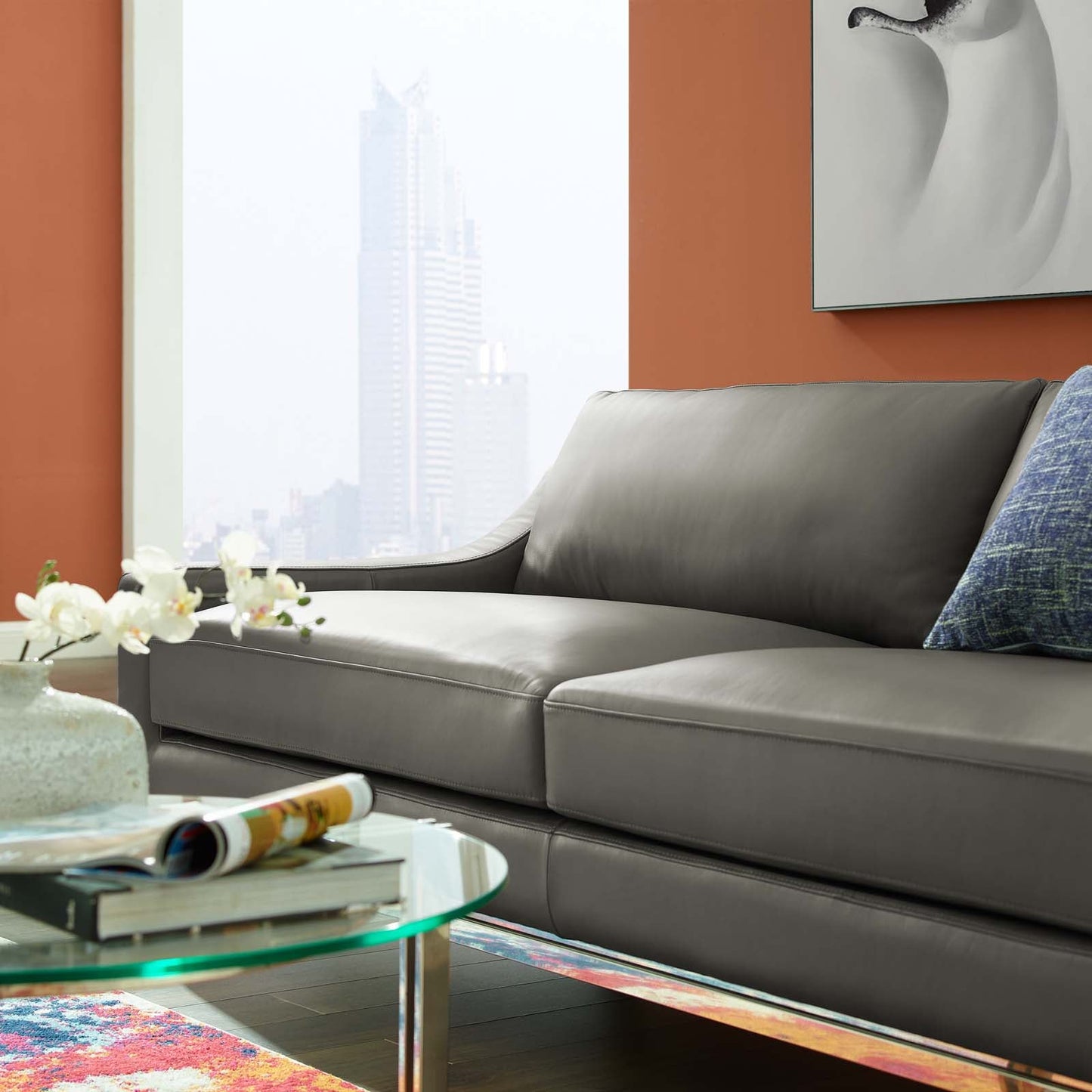 Harness 83.5" Stainless Steel Base Leather Sofa by Furniture for America