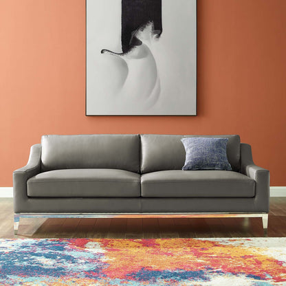 Harness 83.5" Stainless Steel Base Leather Sofa by Furniture for America