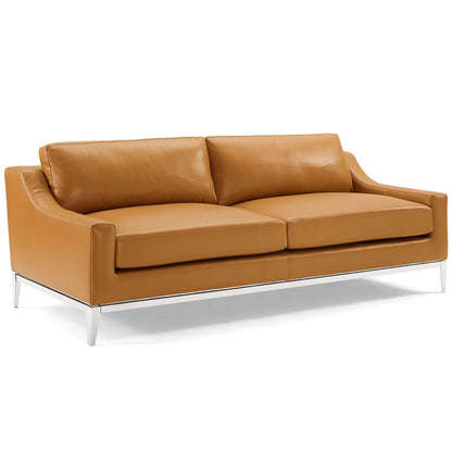 Harness 83.5" Stainless Steel Base Leather Sofa by Furniture for America