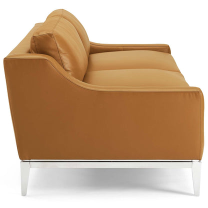 Harness 83.5" Stainless Steel Base Leather Sofa by Furniture for America