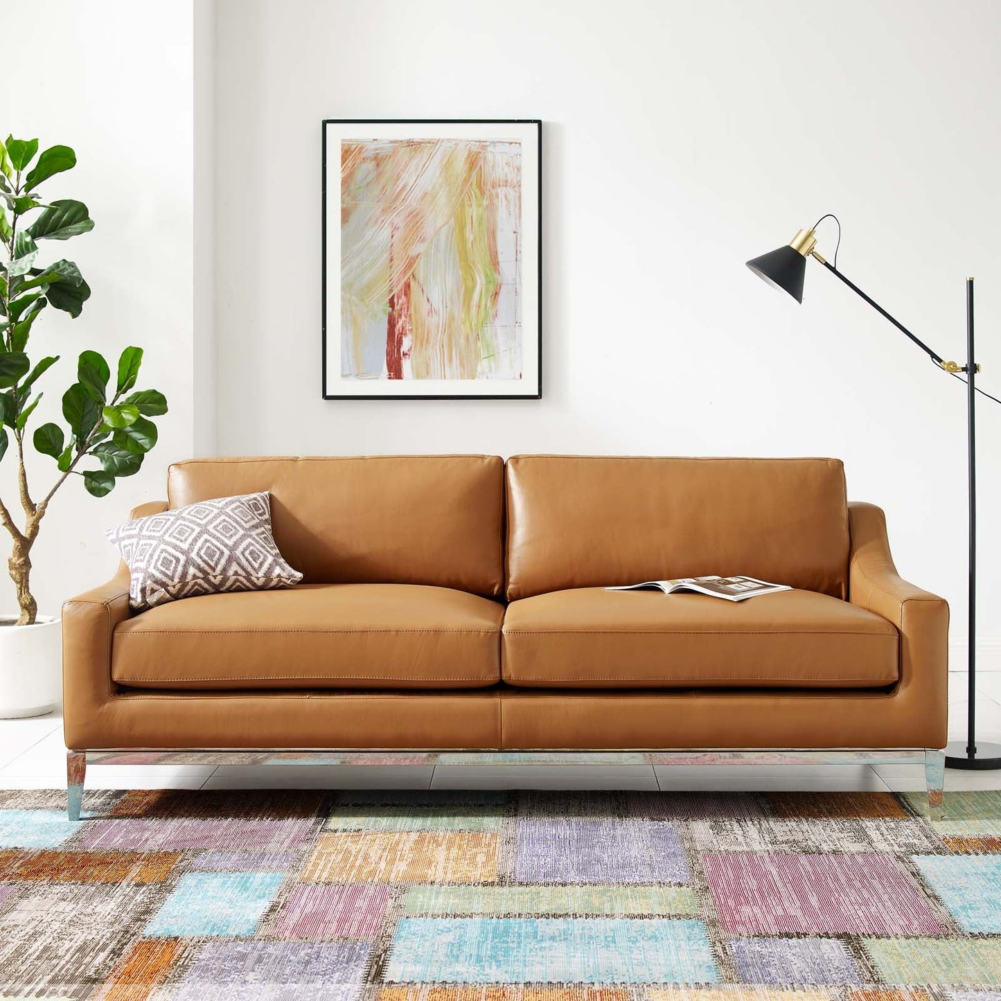 Harness 83.5" Stainless Steel Base Leather Sofa by Furniture for America