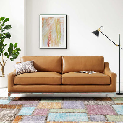 Harness 83.5" Stainless Steel Base Leather Sofa by Furniture for America