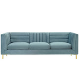 Larkspur Channel Tufted Performance Velvet Sofa in Light Blue