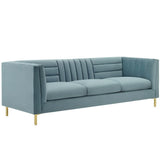 Larkspur Channel Tufted Performance Velvet Sofa in Light Blue